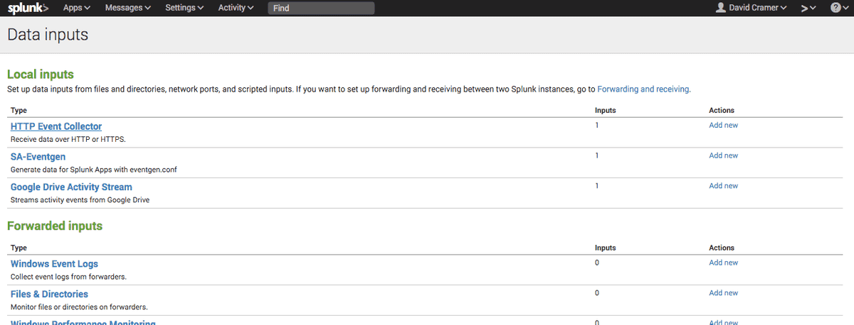 splunk data inputs